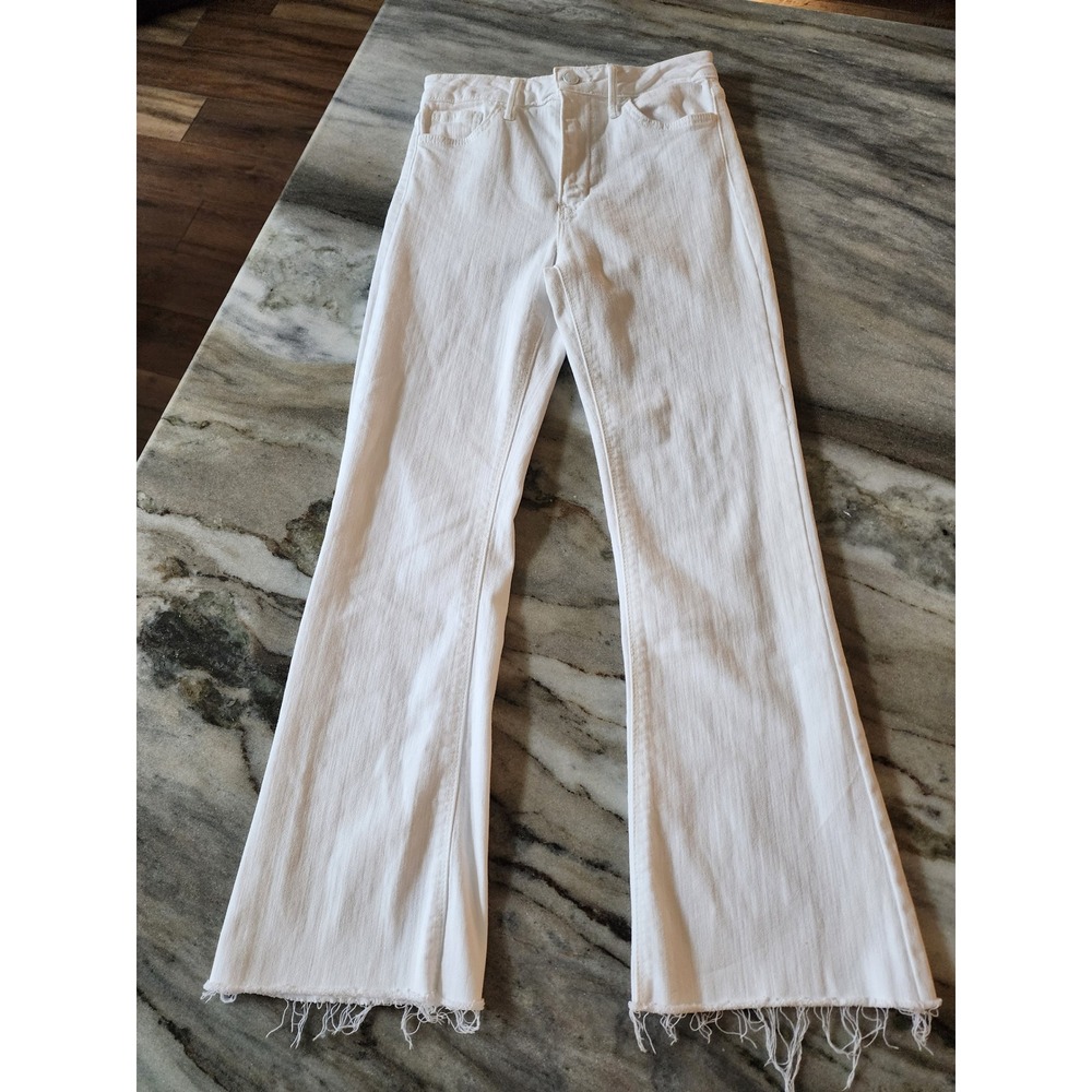 Just Black Denim Womens Cropped High Rise Flare Jeans White Raw Hem Size 26